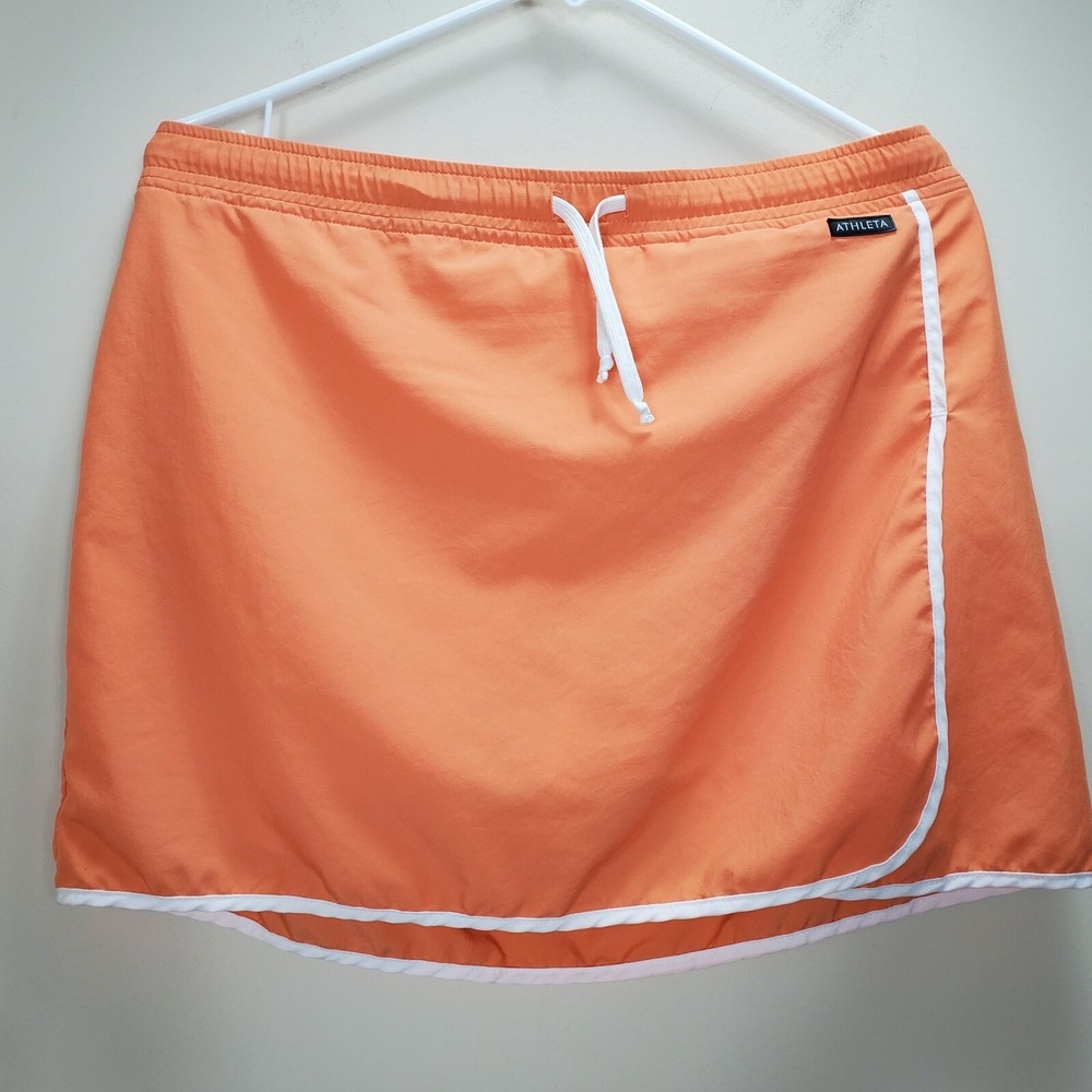 Athleta Orange Wrap Tie Waist Skirt Skort Built In‎ Shorts Sz L style 32123
